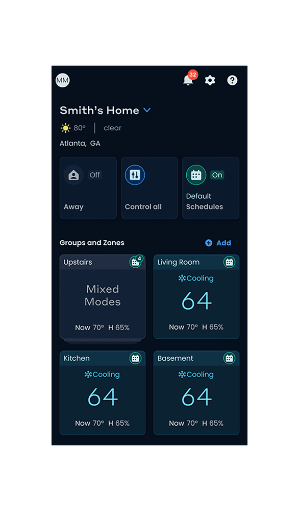 Comfort app home screen