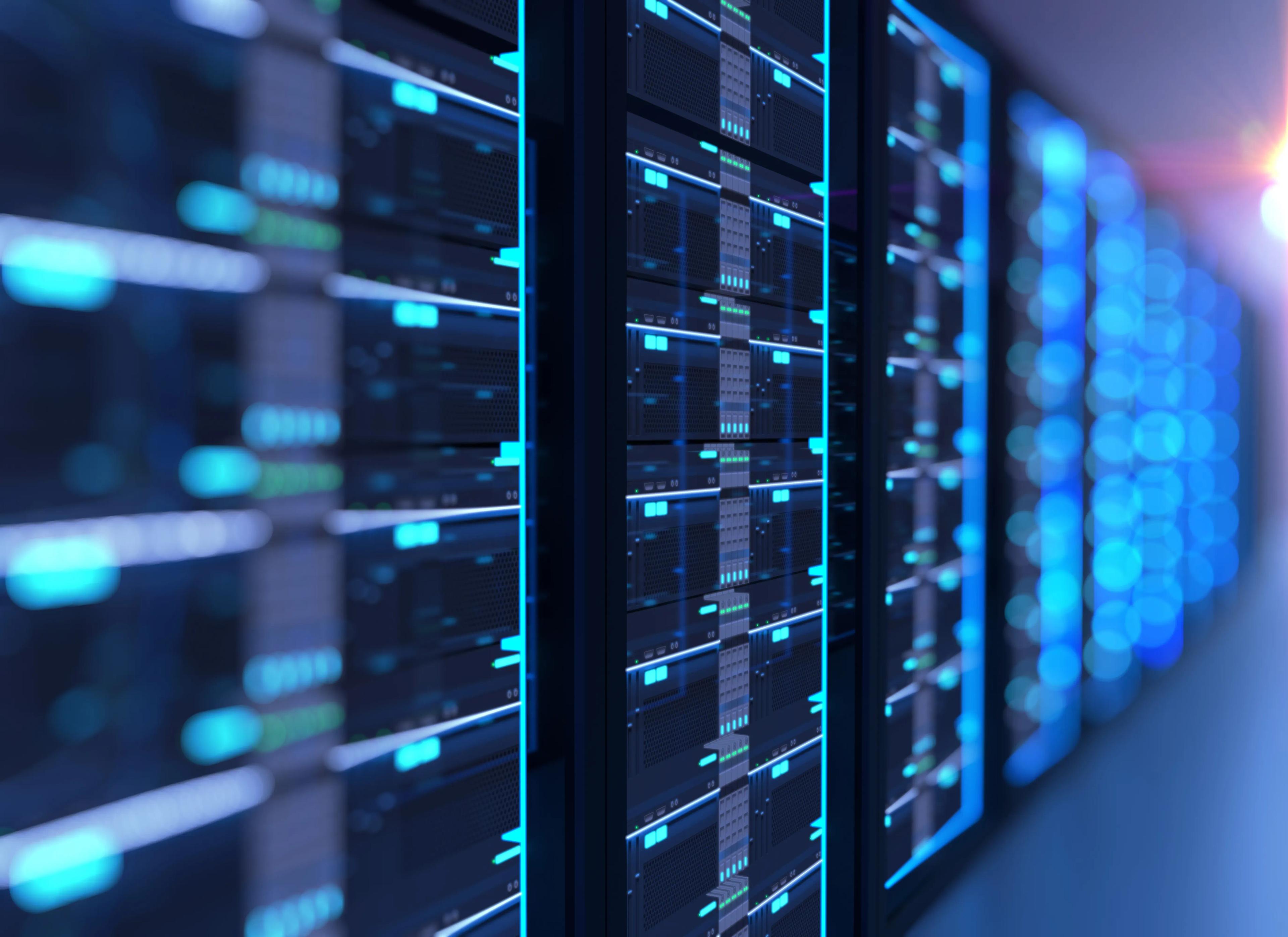 interior of server room with rack system cabinets of servers