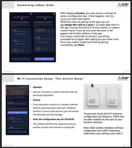 small preview of two pages from the Mitsubishi Electric Comfort app's setup guide