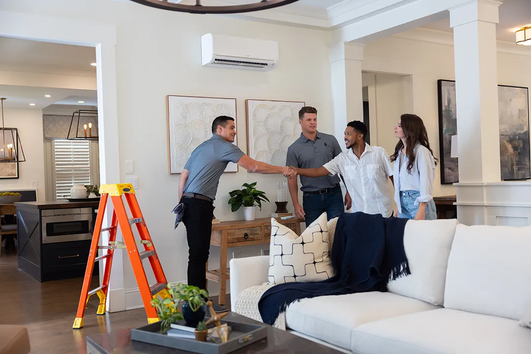 Contractor and clients meet and greet