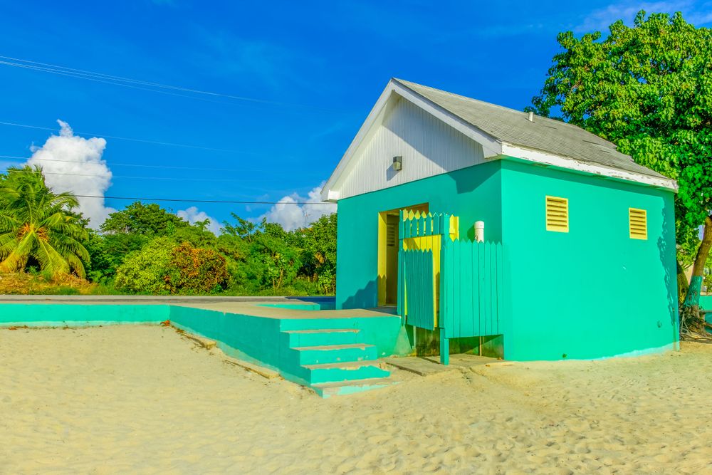 blue detached pool house