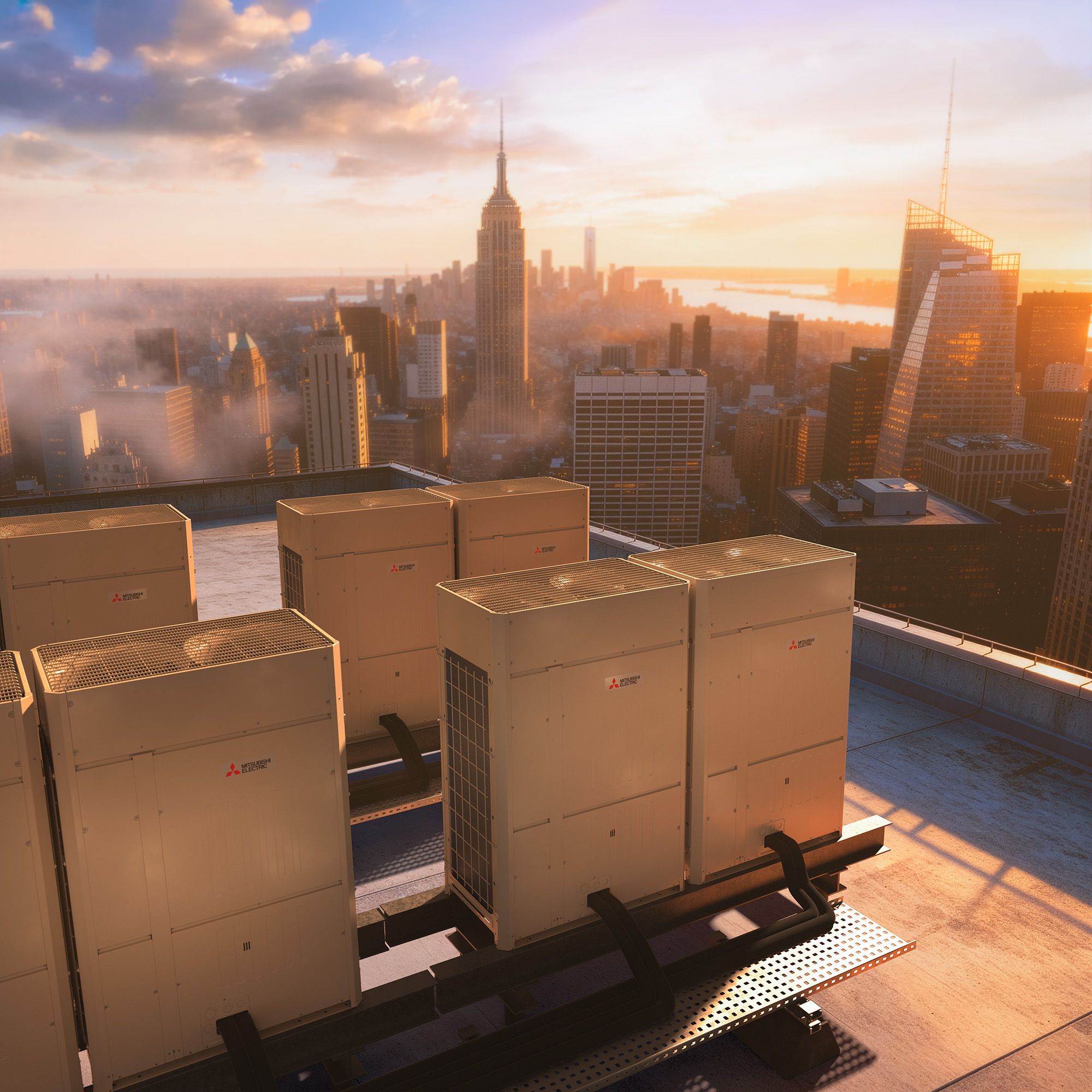 City Multi rooftop installation overlooking city