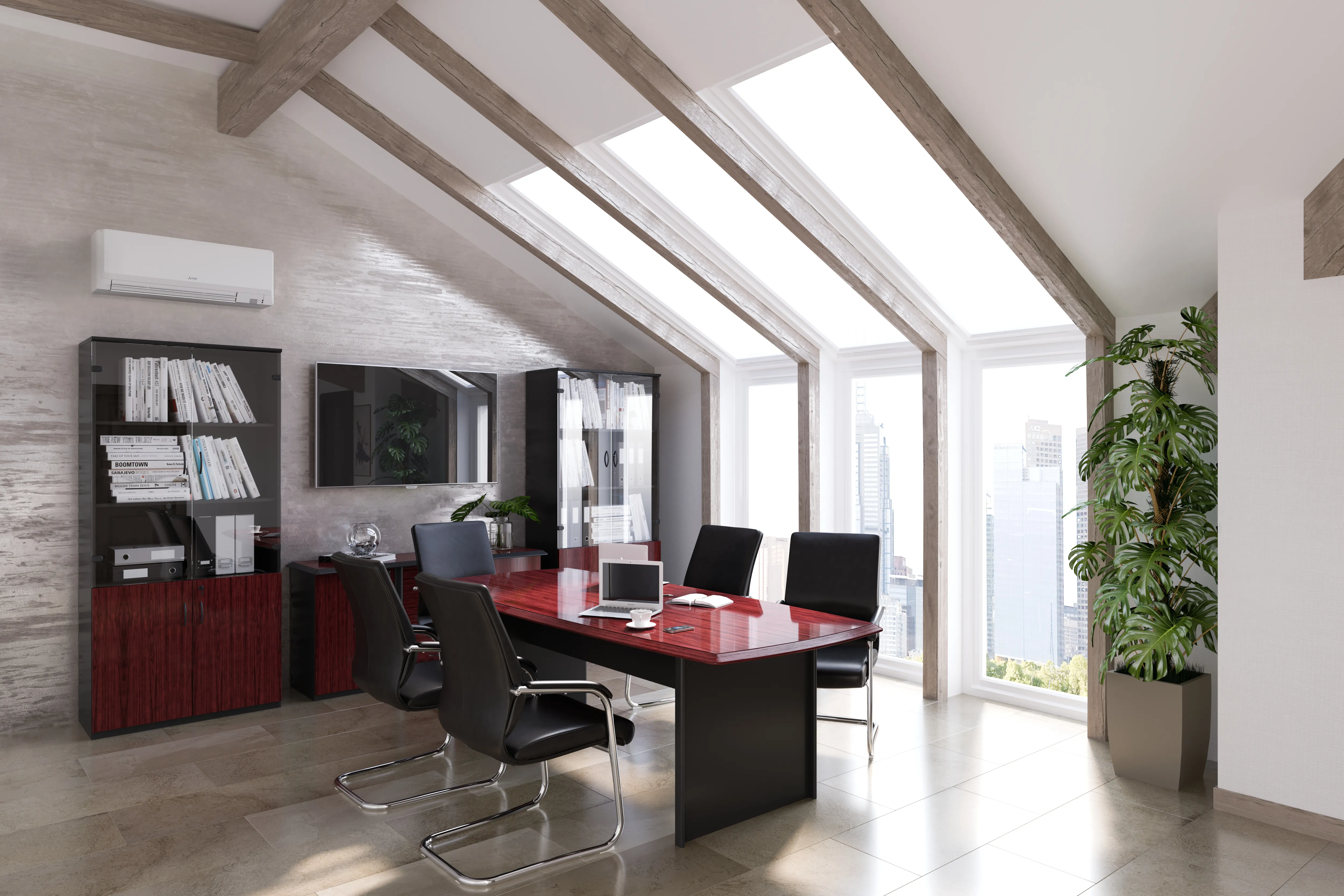 Wall-Mounted Indoor Unit in Office with Cherry Desk