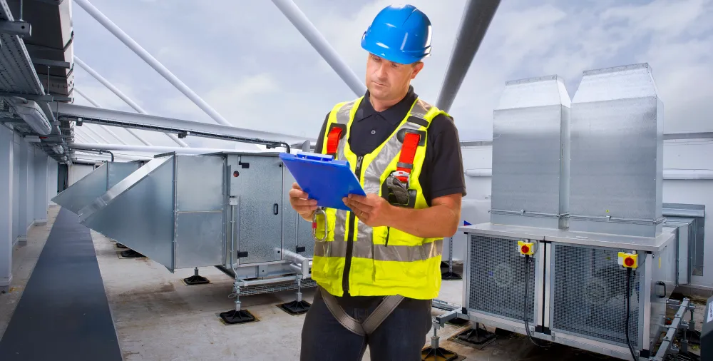 commercial contractor reviewing site installation of units