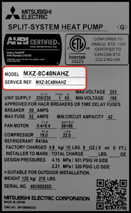 The model number is located on a label on your unit.